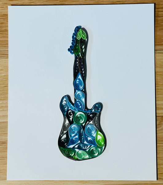 Handcrafted Quilled Paper Art Green Electric Guitar Wall Decor