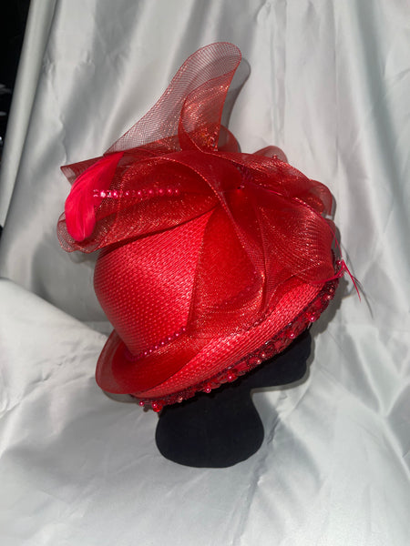 1980’s Red Straw Church Formal Classic Statement Hat