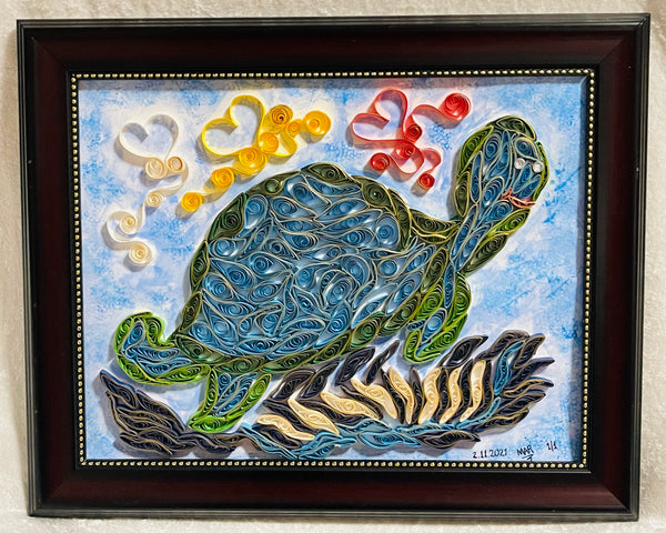 Handcrafted Quilled Paper Art Green Turtle