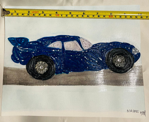 Handcrafted Quilled Paper Art Blue Sport Car