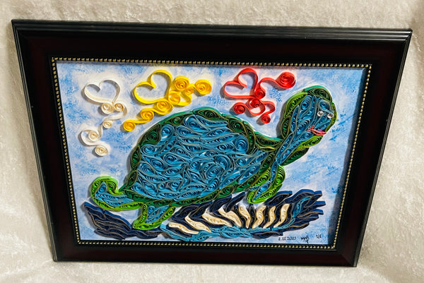 Handcrafted Quilled Paper Art Green Turtle