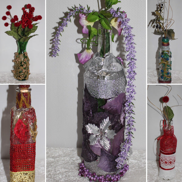 Shabby Chic Wrapped Decorated Embellished Bottles