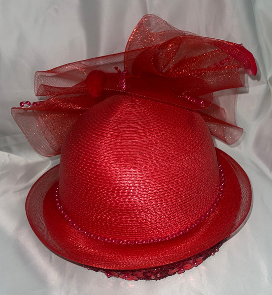 1980’s Red Straw Church Formal Classic Statement Hat