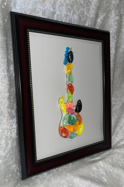 Handcrafted Quilled Paper Art Rainbow Electric Guitar Wall Decor