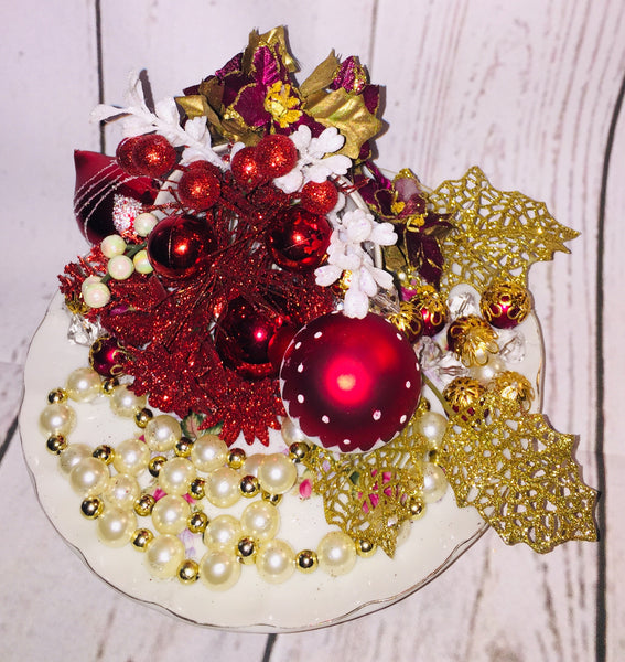 Handcrafted Cup/Saucer Floral Christmas Decor