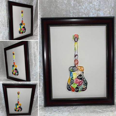 Handcrafted Quilled Paper Art Rainbow Classic Guitar Wall Decor