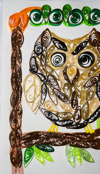 Handcrafted Quilled PaperArt Shades of Brown Owl Wall