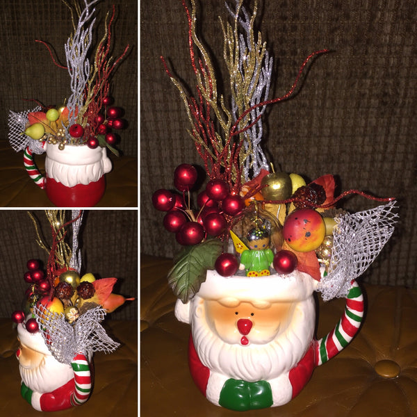 Decorated Christmas Floral Arrangement in a Cup