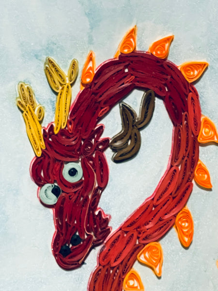 Handcrafted Quilled Paper Art Red Dragon