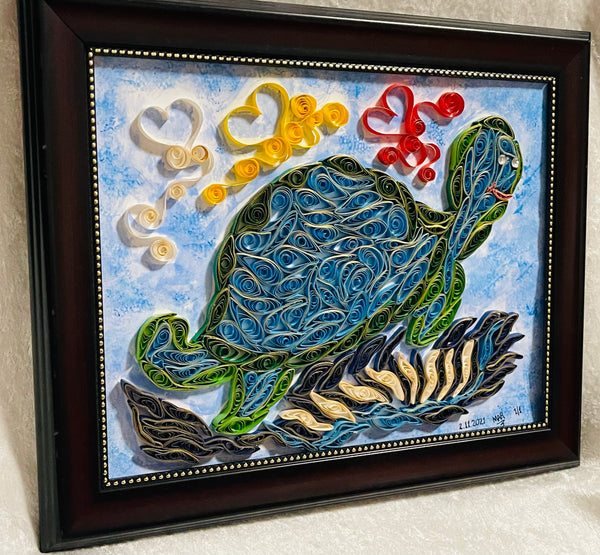 Handcrafted Quilled Paper Art Green Turtle