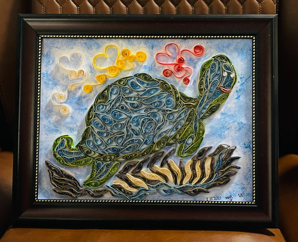 Handcrafted Quilled Paper Art Green Turtle