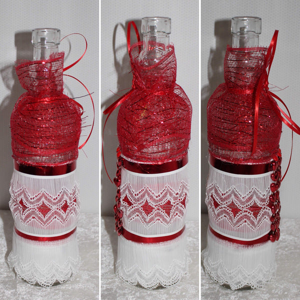 Shabby Chic Wrapped Decorated Embellished Bottles