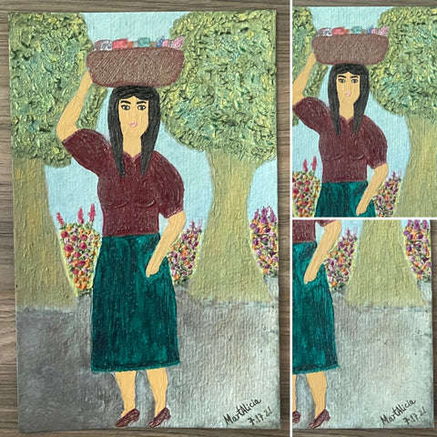 Original Acrylic and Watercolor Painting “Camino al Mercado” or “On Her Way to the Market”