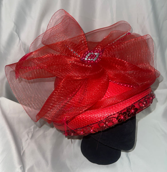 1980’s Red Straw Church Formal Classic Statement Hat