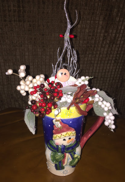 Decorated Christmas Floral Arrangement in a Cup