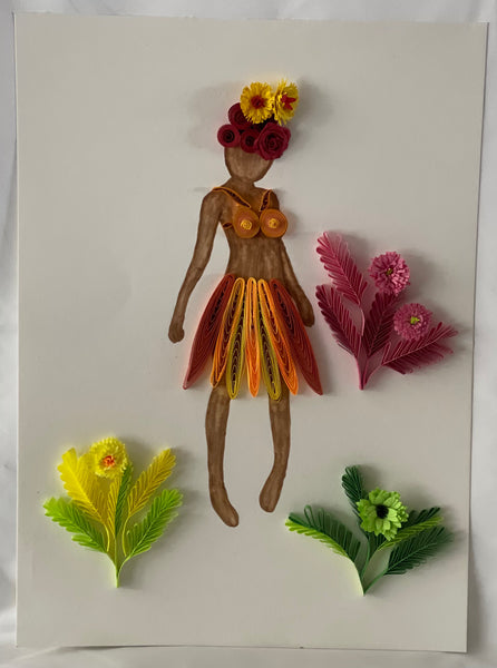 Handcrafted Quilled Paper Art of a Hawaiian Lady