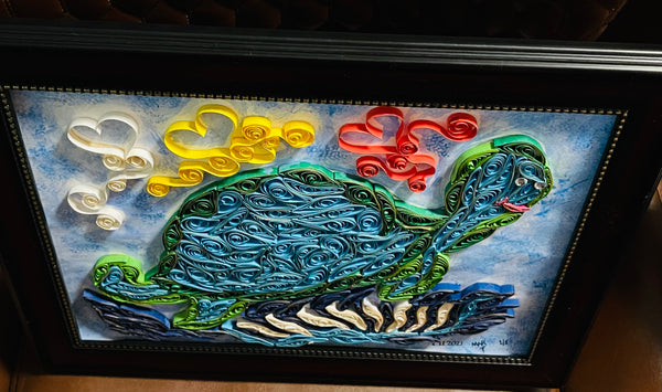 Handcrafted Quilled Paper Art Green Turtle