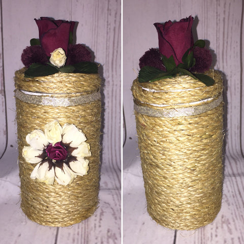 Rustic Jute Twine Wrapped Decorated Tin Can Container