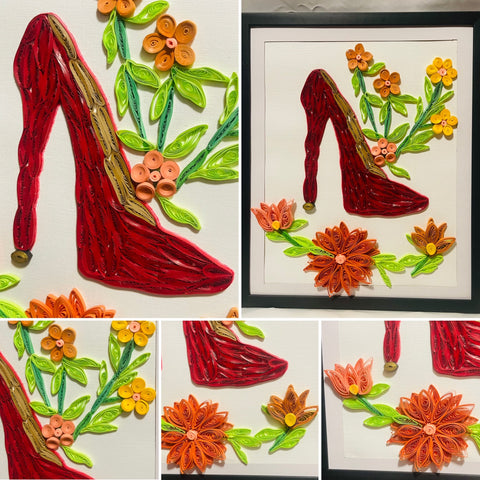 Handcrafted Quilled Paper Art Red Shoe