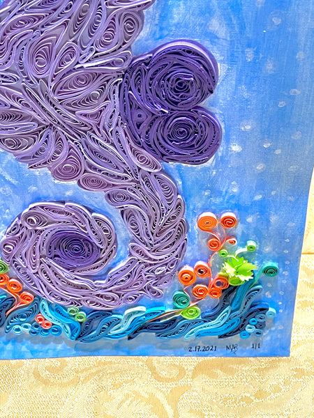 Handcrafted Quilled Paper Art Purple Seahorse