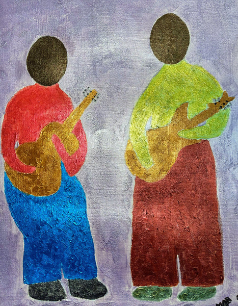 Original Acrylic Painting on Paper Artwork "Guitarristas" or “Guitar Players"