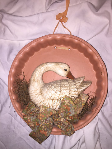 Vintage Hanging Clay Plate White Goose