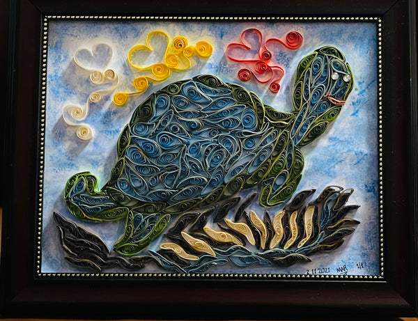 Handcrafted Quilled Paper Art Green Turtle