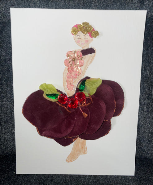 Handcrafted Paper Art Lady in Burgundy