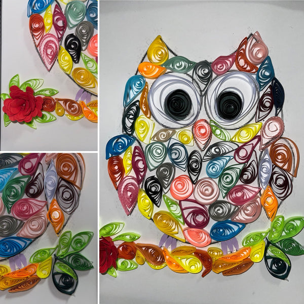 Handcrafted Quilled PaperArt Rainbow Owl Wall