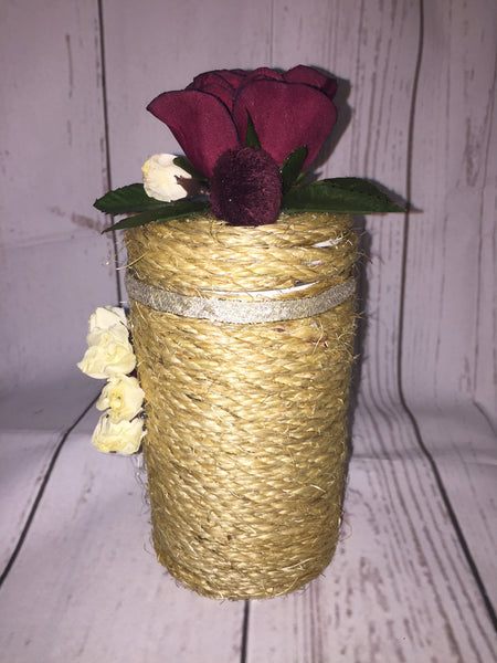 Rustic Jute Twine Wrapped Decorated Tin Can Container