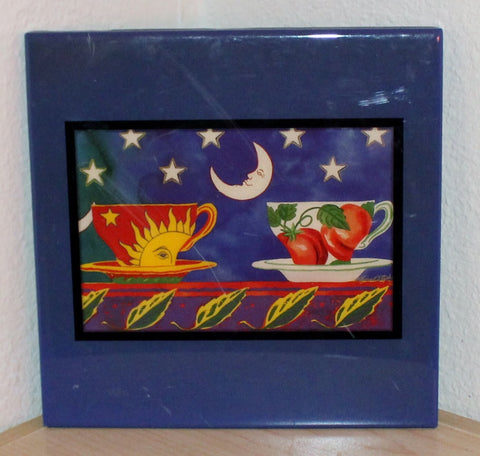 Vintage Collectible Tea Night Time Tile Hanging Wall Decor