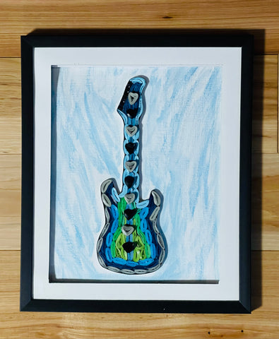 Handcrafted Quilled Paper Art Blue Electric Guitar Wall Decor