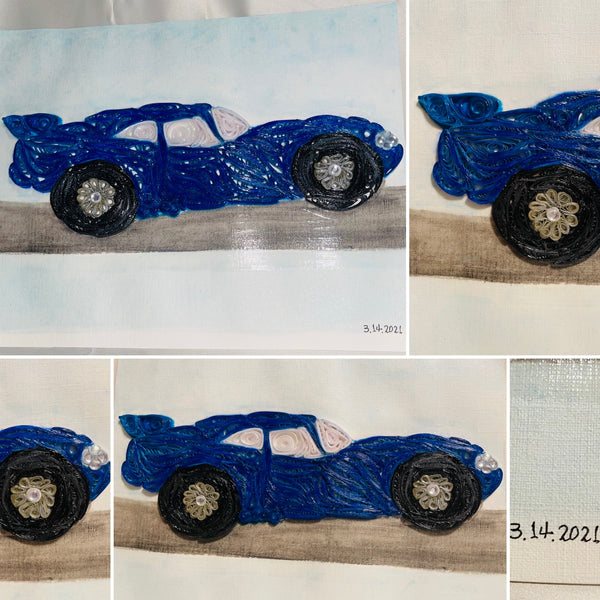 Handcrafted Quilled Paper Art Blue Sport Car