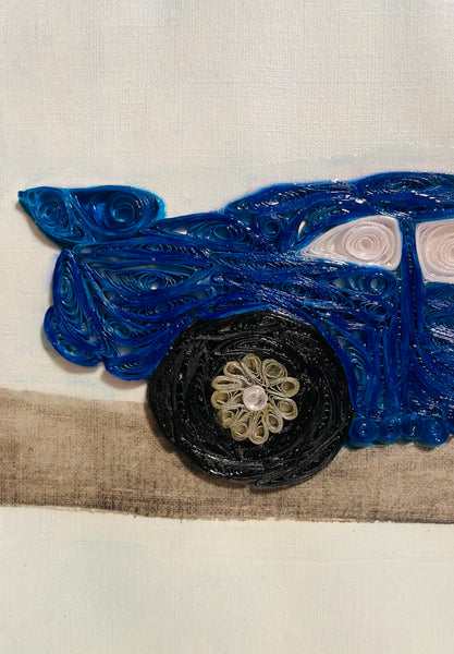 Handcrafted Quilled Paper Art Blue Sport Car