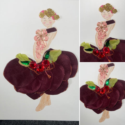 Handcrafted Paper Art Lady in Burgundy