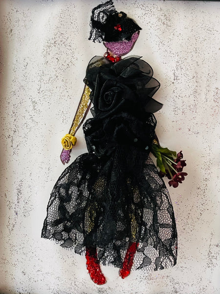 Handcrafted Paper Art Lady in Black