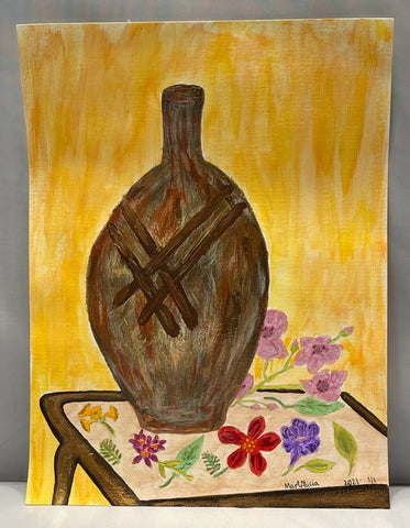 Original Acrylic Painting on Paper Artwork "Florero" or “Vase"