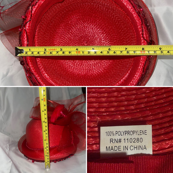 1980’s Red Straw Church Formal Classic Statement Hat