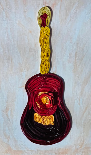 Handcrafted Quilled Paper Art Red Classic Guitar Wall Decor