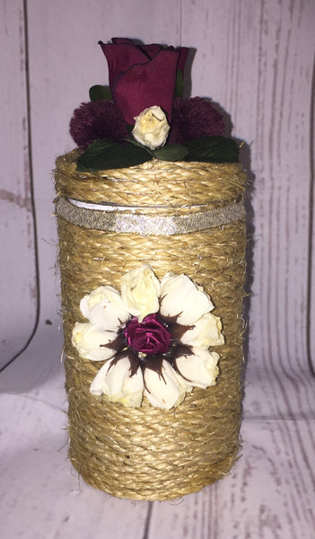 Rustic Jute Twine Wrapped Decorated Tin Can Container