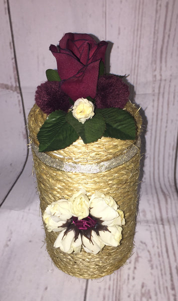 Rustic Jute Twine Wrapped Decorated Tin Can Container