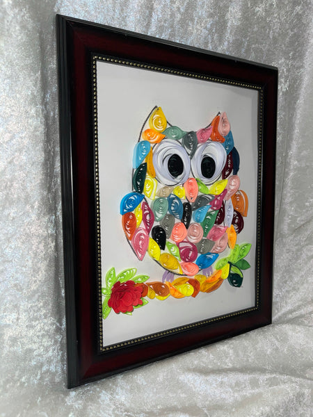 Handcrafted Quilled PaperArt Rainbow Owl Wall