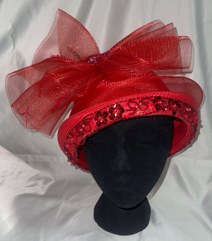 1980’s Red Straw Church Formal Classic Statement Hat