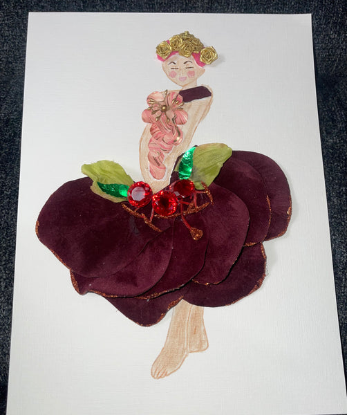 Handcrafted Paper Art Lady in Burgundy