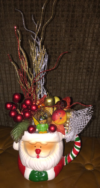 Decorated Christmas Floral Arrangement in a Cup