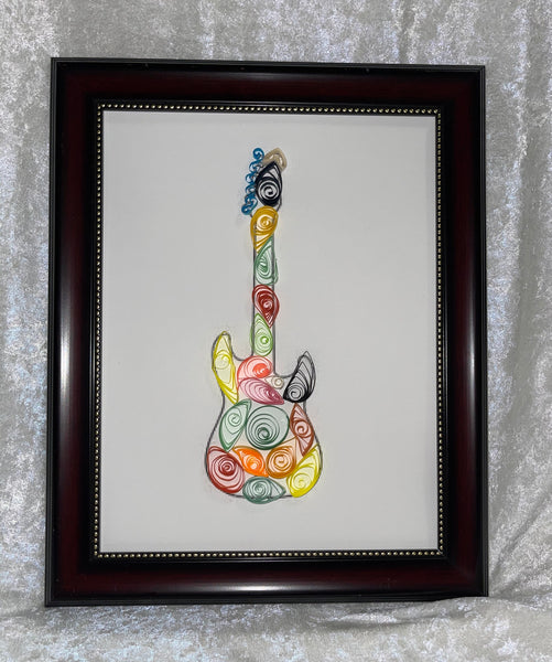 Handcrafted Quilled Paper Art Rainbow Electric Guitar Wall Decor