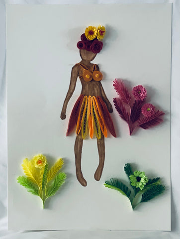 Handcrafted Quilled Paper Art of a Hawaiian Lady