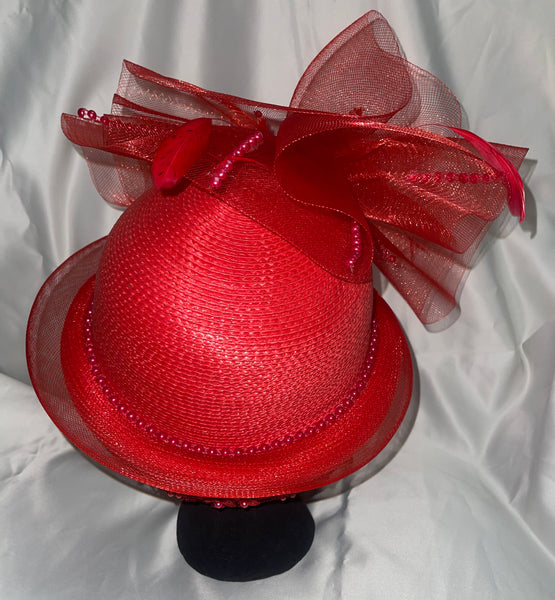 1980’s Red Straw Church Formal Classic Statement Hat