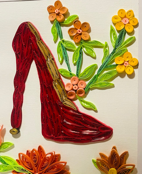 Handcrafted Quilled Paper Art Red Shoe