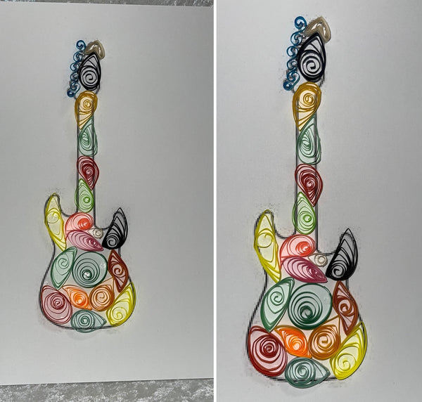 Handcrafted Quilled Paper Art Rainbow Electric Guitar Wall Decor